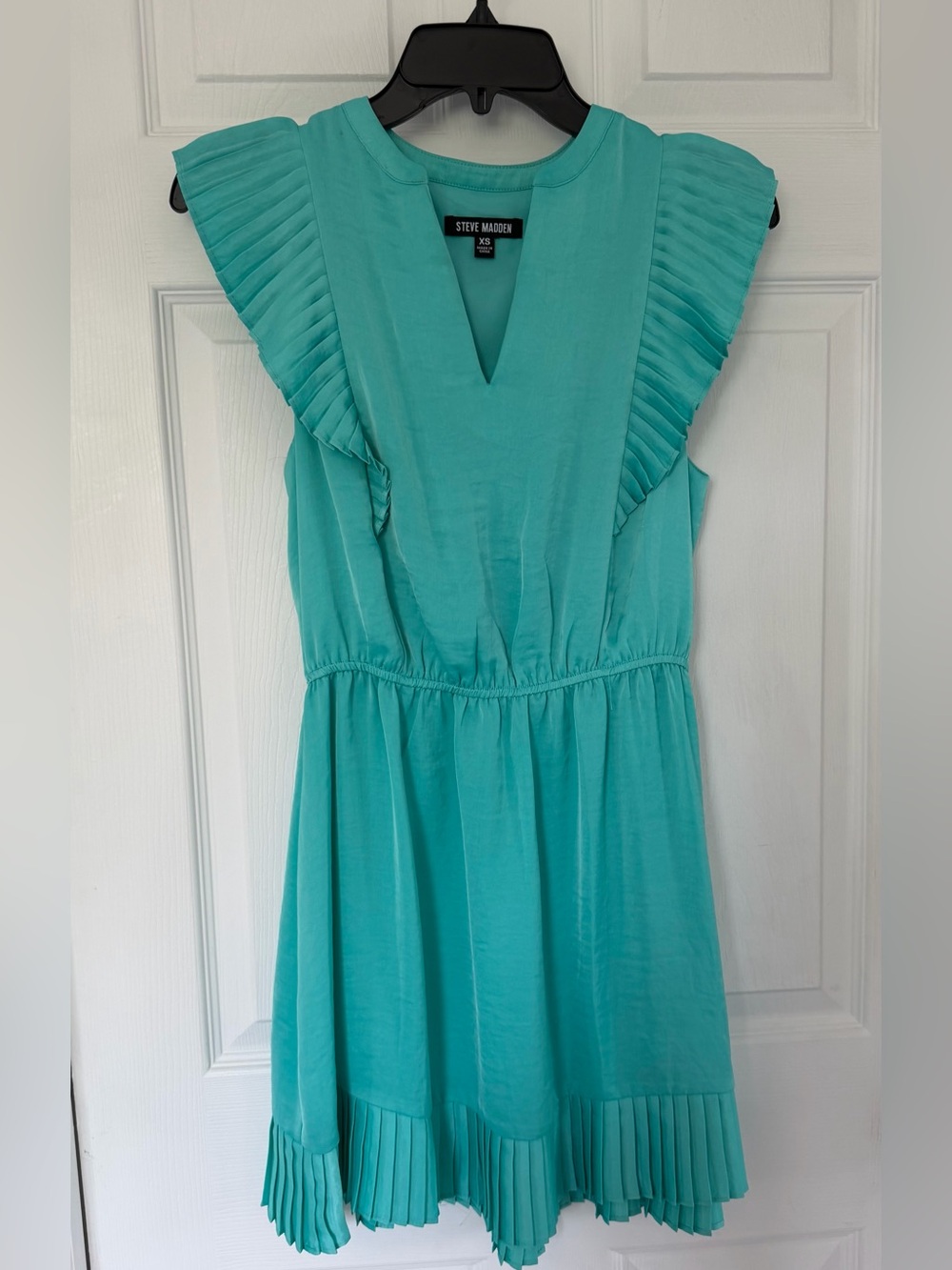 Steve Madden Teal Pleated Flutter Sleeve Dress